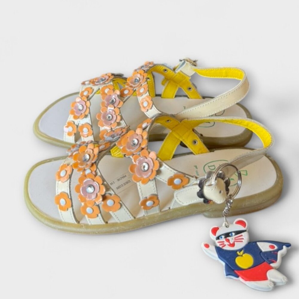 Pom D'api Brand New Floral Children's Sandal US 2 EU 33 Coral & Lavender 90's